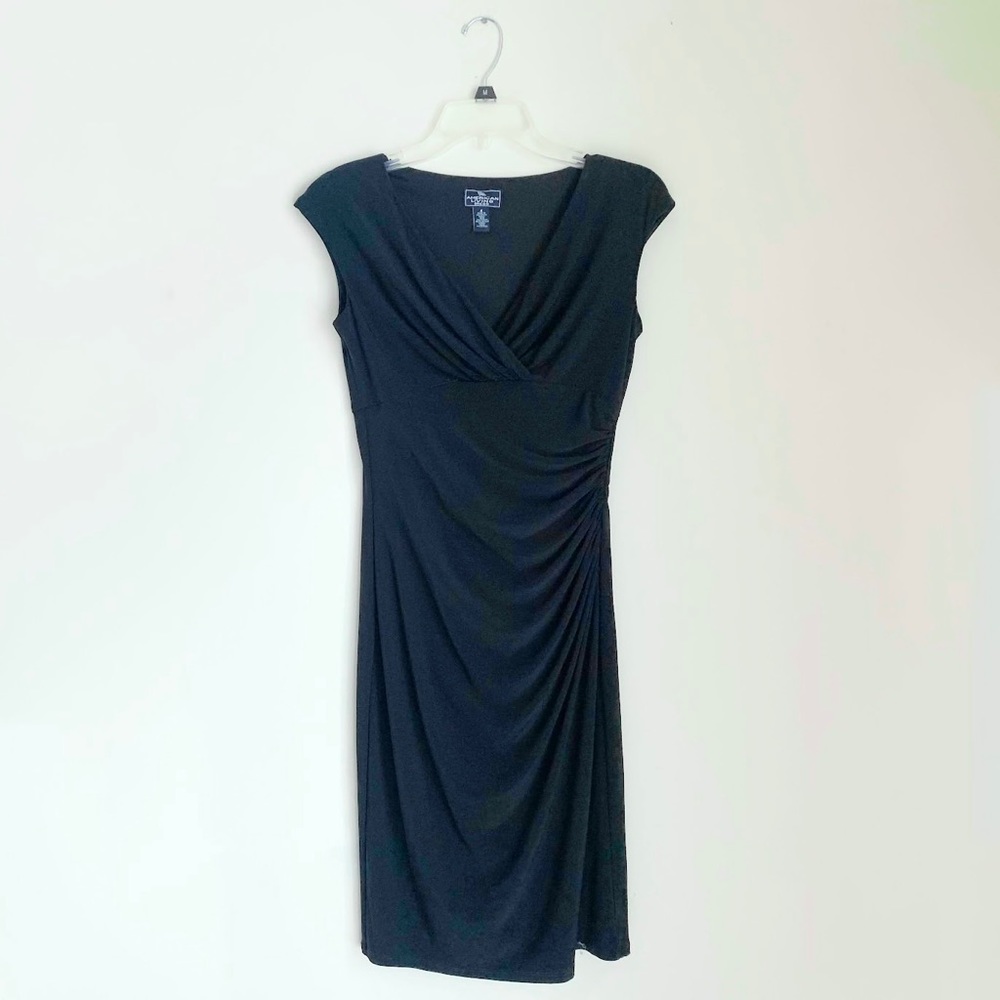 Black Wrap Dress Ruched Sleeves